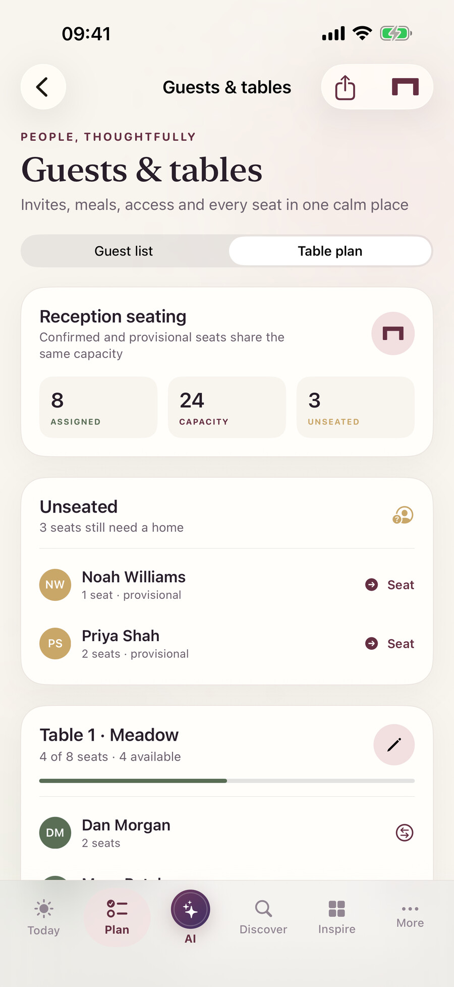 Let’s Build Weddings guests and table planning